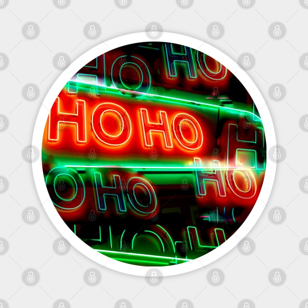 Ho Ho Santa Green Red Hoho Neon Lights Magnet by badlydrawnbabe